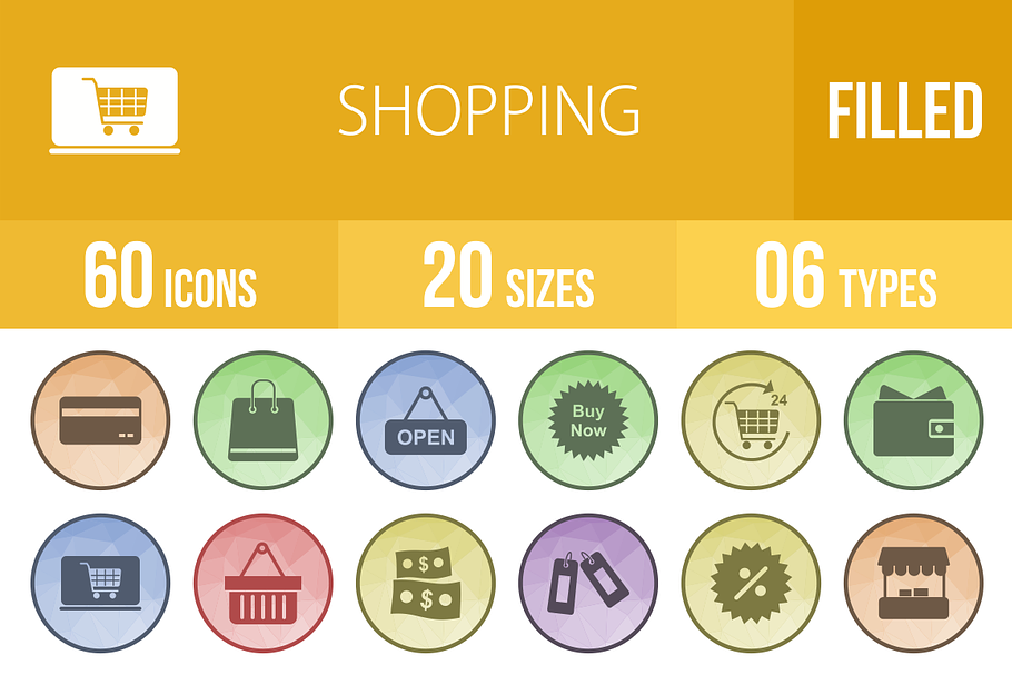 60 Shopping Low Poly B/G Icons in Graphics - product preview 8