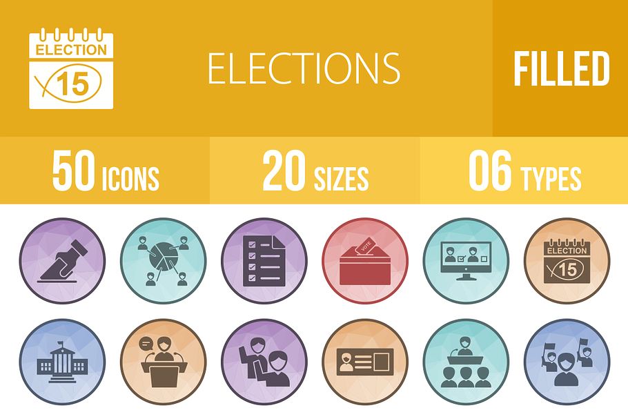 50 Elections Low Poly B/G Icons