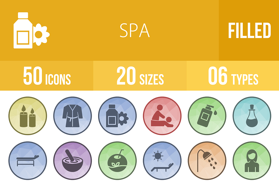 50 Spa Filled Low Poly B/G Icons