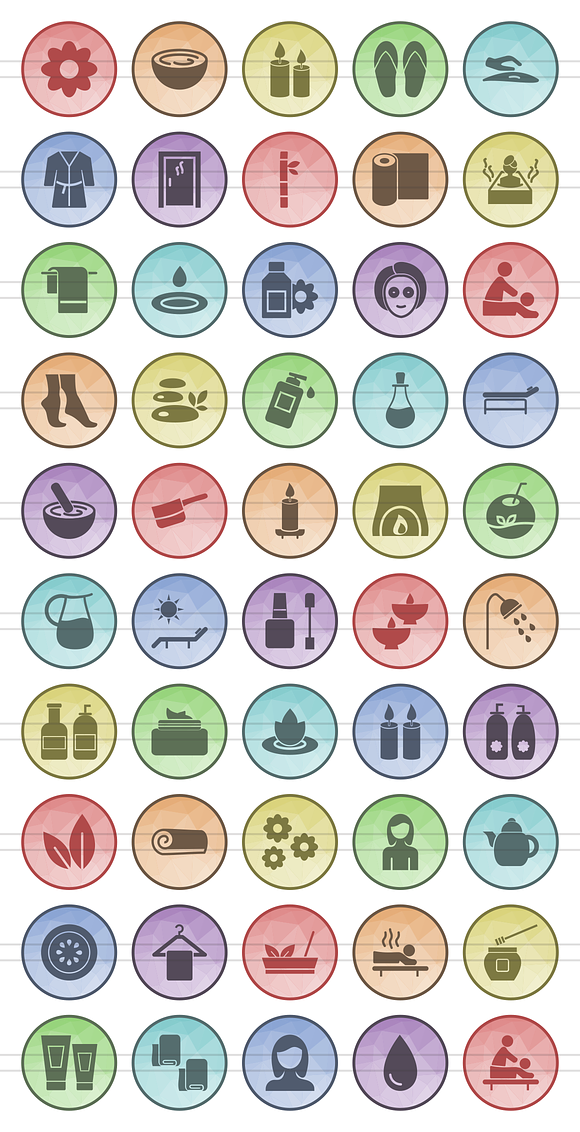 50 Spa Filled Low Poly B/G Icons in Icons - product preview 1