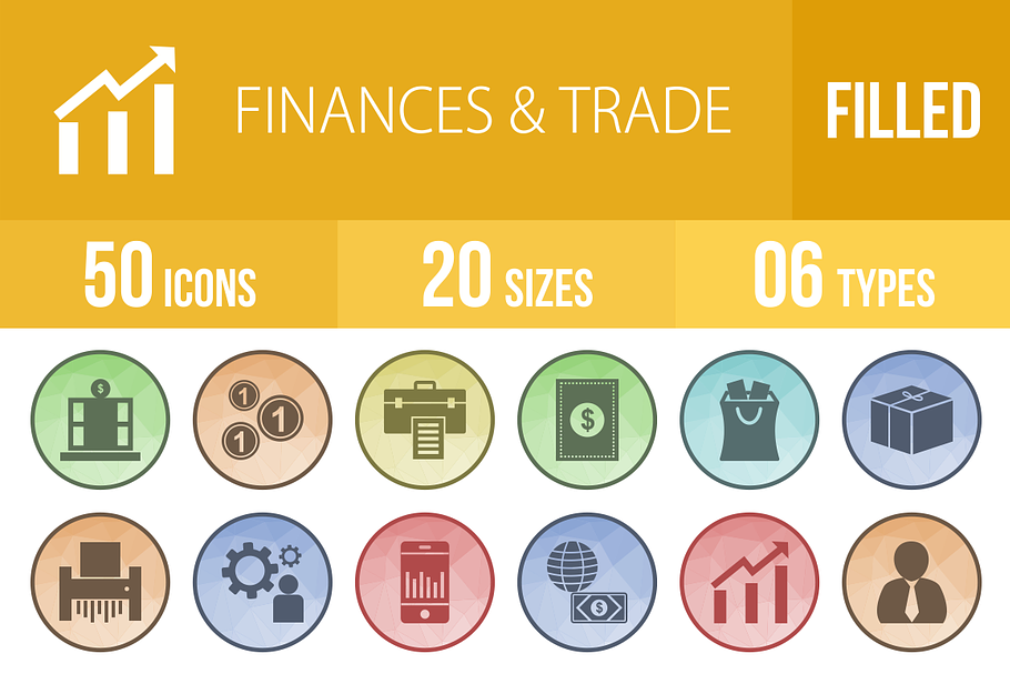 50 Finances & Trade Low Poly Icons
