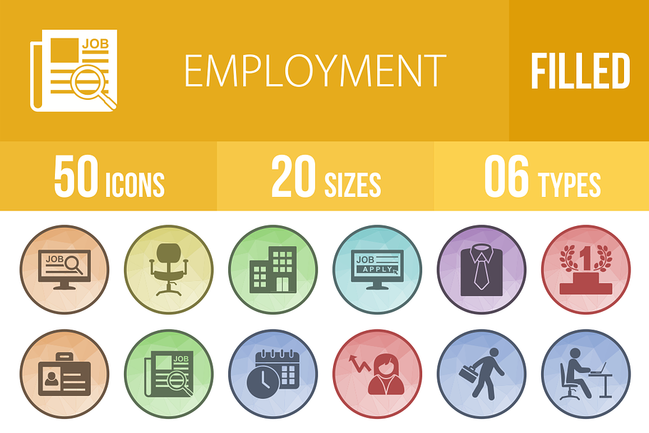 50 Employment Low Poly B/G Icons in Graphics - product preview 8