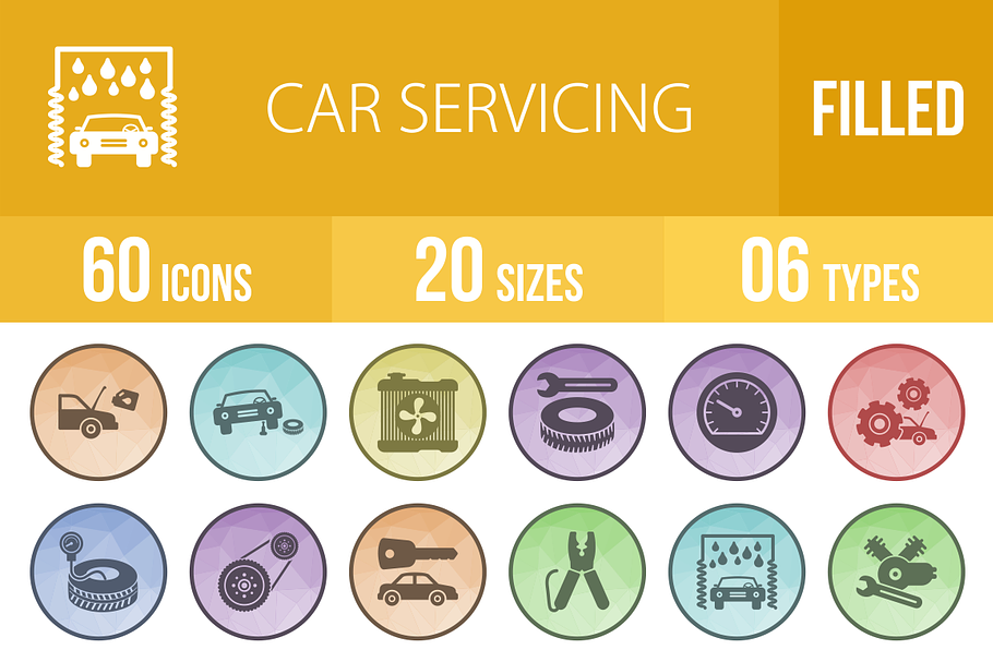 60 Car Servicing Low Poly B/G Icons