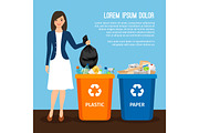 Woman with trash. Keep clean and garbage sorting concept