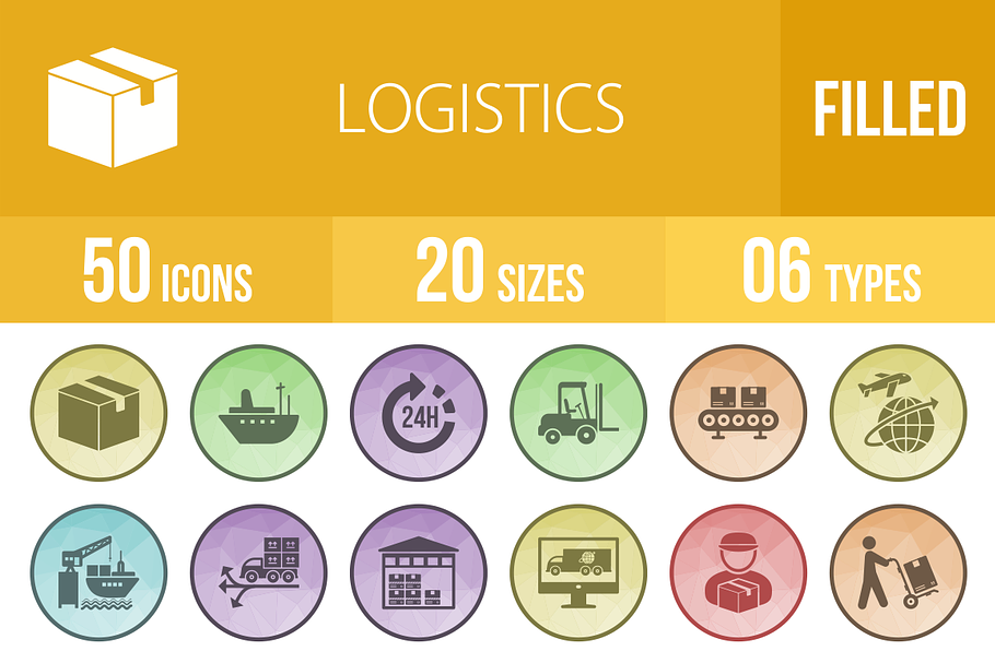 50 Logistics Low Poly B/G Icons