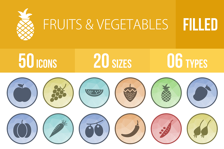 50 fruits & vegetable Low Poly Icons