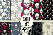 Skull set. Seamless patterns.