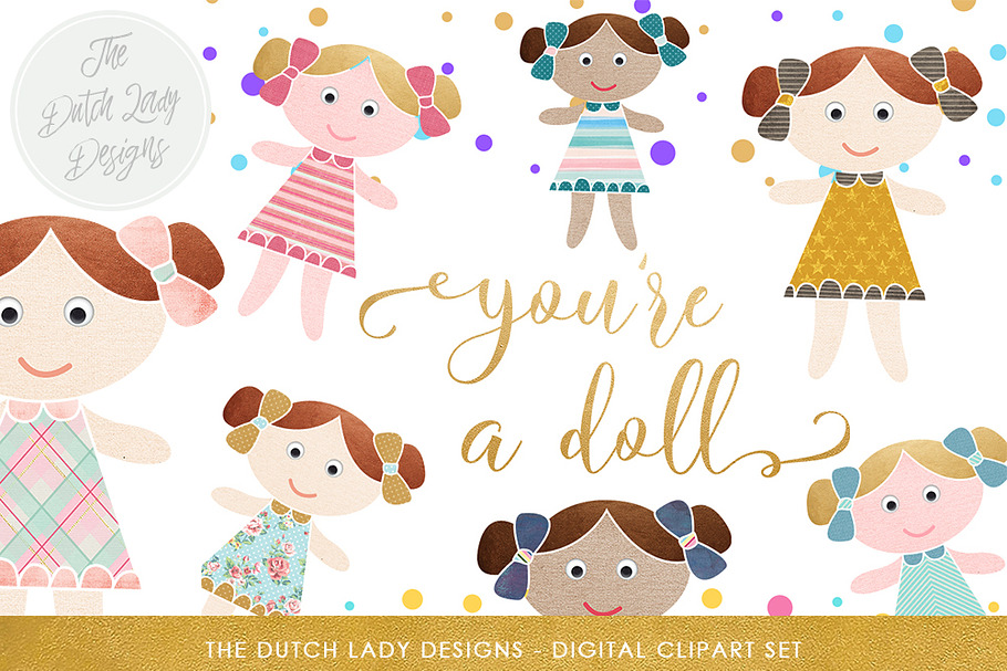 Cute Doll & Birthday Clipart Set