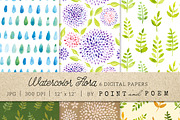 Watercolor Digital Paper Flora