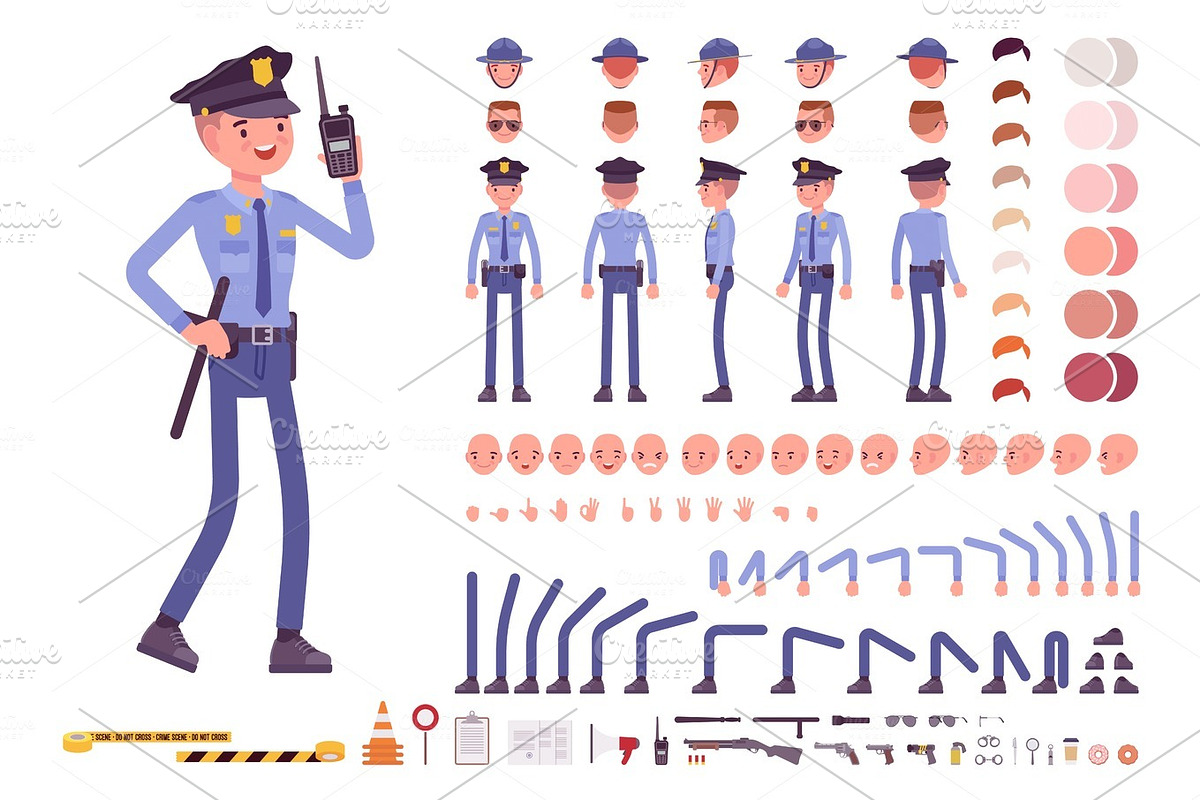 Policeman character creation set in Illustrations - product preview 8