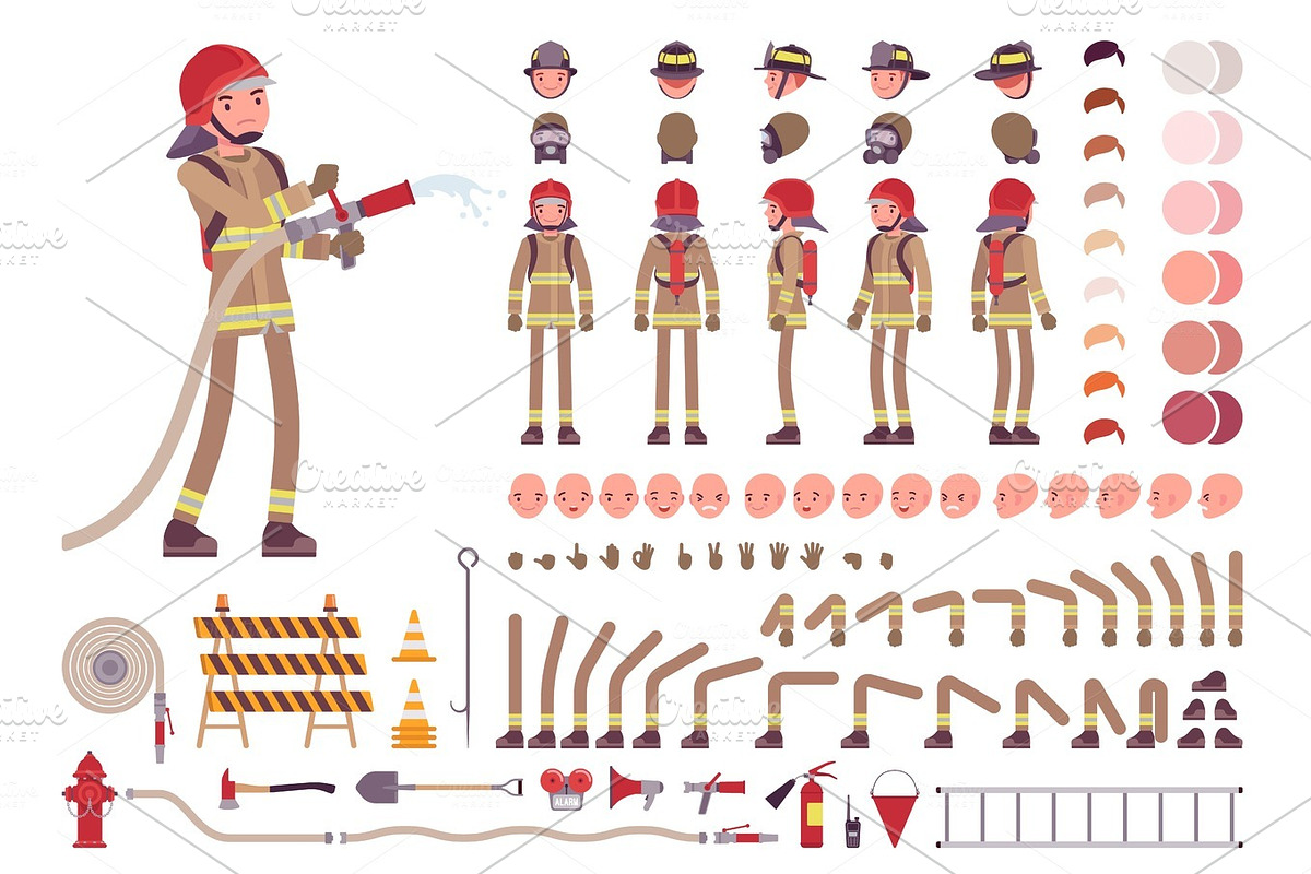 Firefighter character creation set in Illustrations - product preview 8