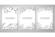 Banners set with silver floral patterns on white