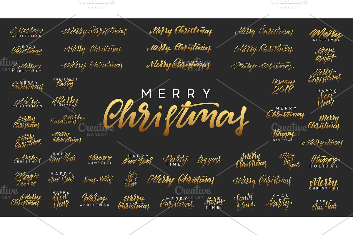 Merry Christmas and Happy New Year, golden text calligraphy in Illustrations - product preview 8