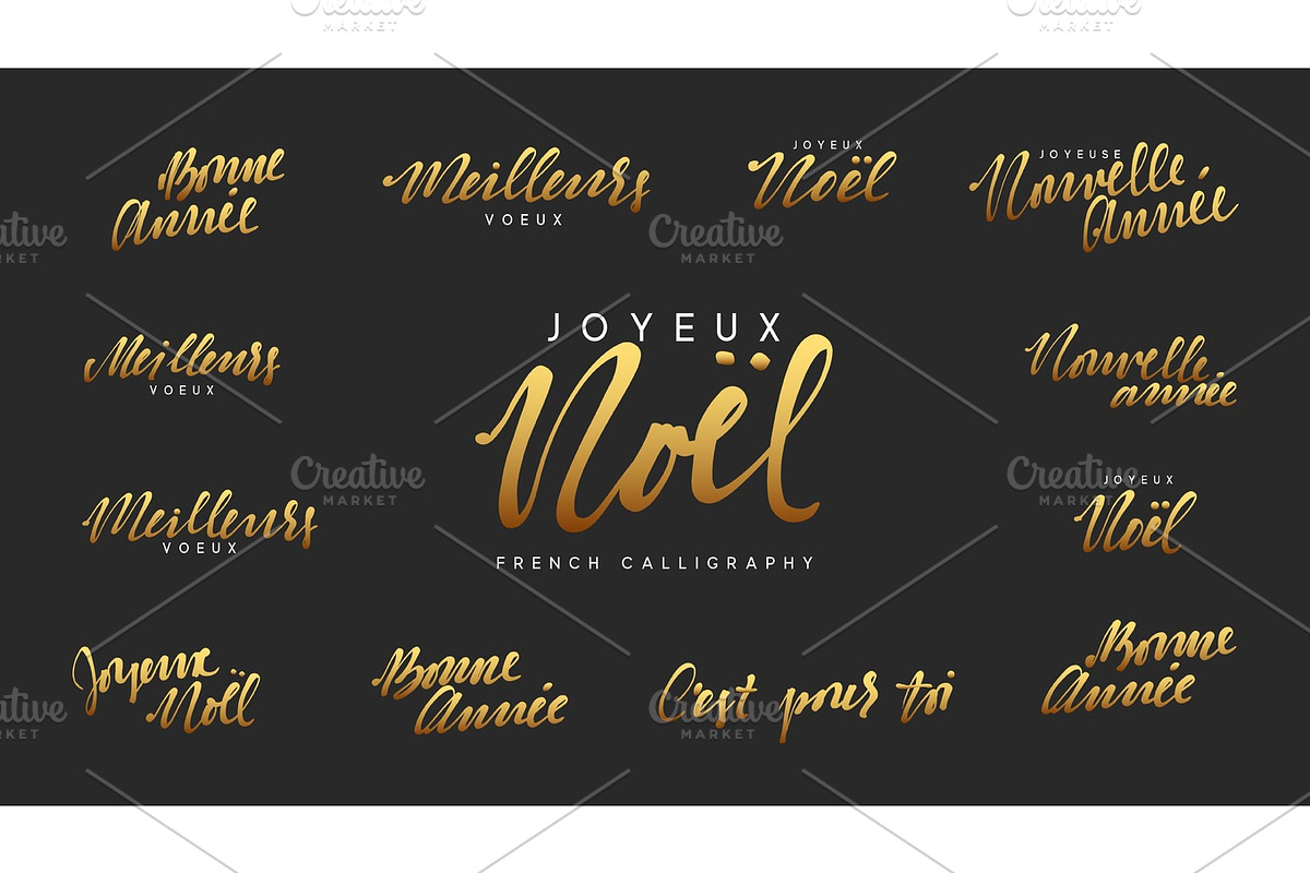 French lettering Joyeux noel, Meilleurs Voeux, Bonne annee. in Illustrations - product preview 8