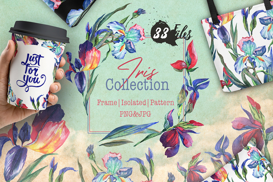 Irises PNG watercolor flower set in Illustrations - product preview 8