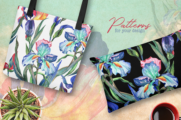 Irises PNG watercolor flower set in Illustrations - product preview 1