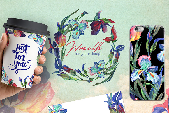 Irises PNG watercolor flower set in Illustrations - product preview 2