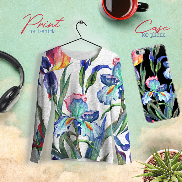 Irises PNG watercolor flower set in Illustrations - product preview 4