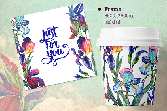 Irises PNG watercolor flower set in Illustrations - product preview 5
