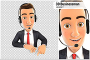 3D Businessman Headset Empty Wall