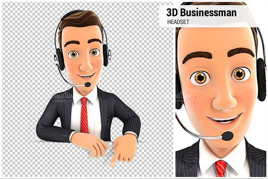 3D Businessman Headset Empty Wall in Illustrations - product preview 8
