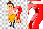 3D Man Holding a Question Mark Icon