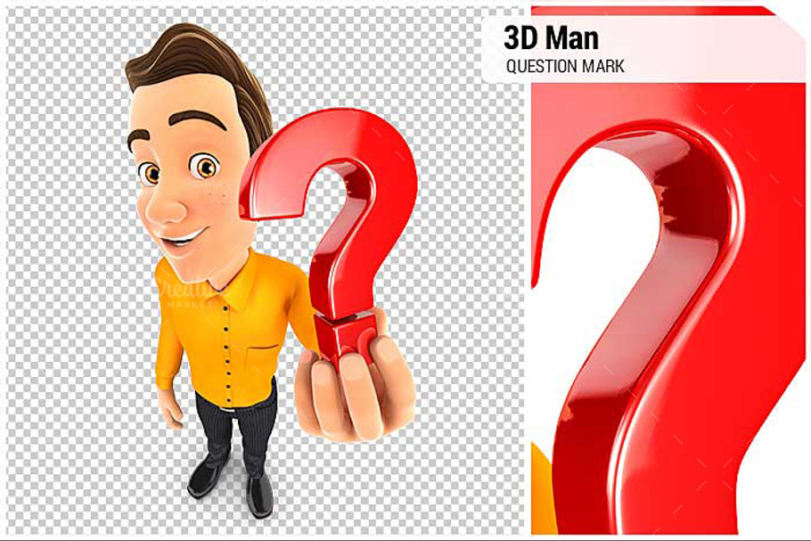 3D Man Holding a Question Mark Icon in Illustrations - product preview 8