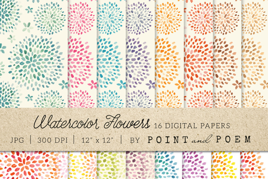 Watercolor Flowers Digital Paper in Patterns - product preview 8