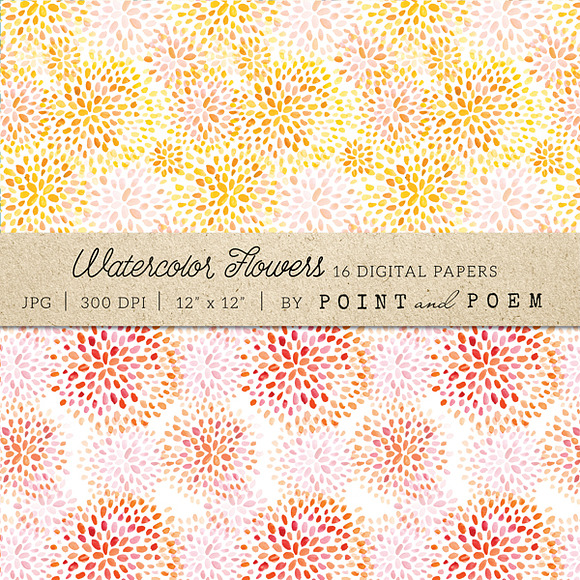 Watercolor Flowers Digital Paper in Patterns - product preview 1