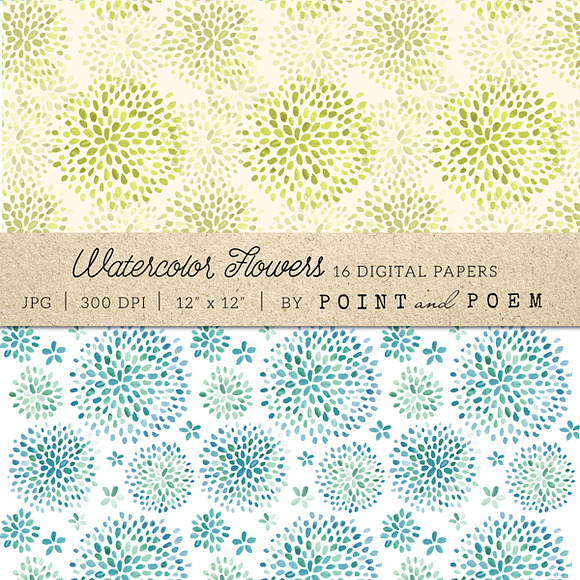 Watercolor Flowers Digital Paper in Patterns - product preview 2