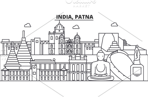 India, Patna architecture line skyline illustration. Linear vector cityscape with famous landmarks, city sights, design icons. Editable strokes