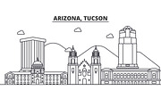 Arizona Tucson architecture line skyline illustration. Linear vector cityscape with famous landmarks, city sights, design icons. Landscape wtih editable strokes