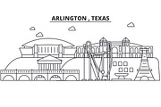 Arlington , Texas architecture line skyline illustration. Linear vector cityscape with famous landmarks, city sights, design icons. Landscape wtih editable strokes