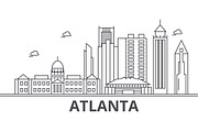 Atlanta architecture line skyline illustration. Linear vector cityscape with famous landmarks, city sights, design icons. Landscape wtih editable strokes
