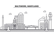 Baltimore, Maryland architecture line skyline illustration. Linear vector cityscape with famous landmarks, city sights, design icons. Landscape wtih editable strokes