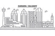 Canada, Calgary architecture line skyline illustration. Linear vector cityscape with famous landmarks, city sights, design icons. Landscape wtih editable strokes