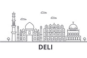 Deli architecture line skyline illustration. Linear vector cityscape with famous landmarks, city sights, design icons. Landscape wtih editable strokes