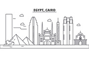 Egypt, Cairo architecture line skyline illustration. Linear vector cityscape with famous landmarks, city sights, design icons. Landscape wtih editable strokes