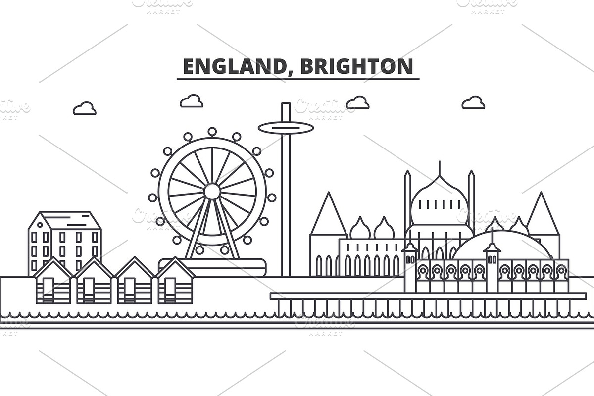 England, Brighton architecture line skyline illustration. Linear vector cityscape with famous landmarks, city sights, design icons. Landscape wtih editable strokes in Illustrations - product preview 8