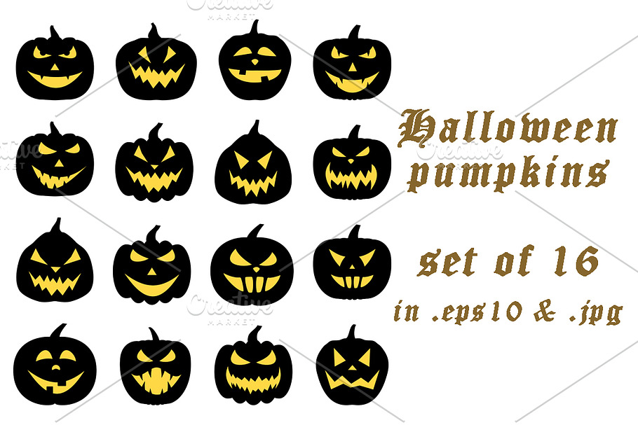 Set of black halloween pumpkins