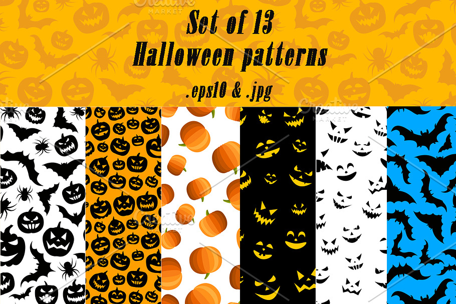 Set of colorful Halloween patterns
