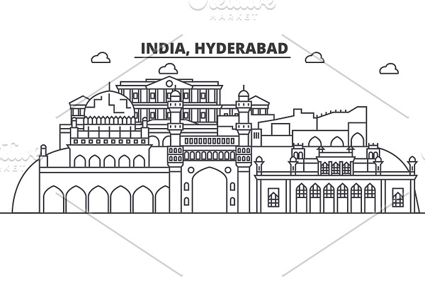 Hyderabad, India architecture line skyline illustration. Linear vector cityscape with famous landmarks, city sights, design icons. Landscape wtih editable strokes