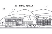 India, Kerala architecture line skyline illustration. Linear vector cityscape with famous landmarks, city sights, design icons. Landscape wtih editable strokes