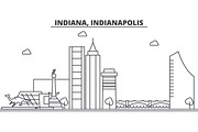 Indiana, Indianapolis  architecture line skyline illustration. Linear vector cityscape with famous landmarks, city sights, design icons. Landscape wtih editable strokes