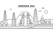 Indonesia, Bali architecture line skyline illustration. Linear vector cityscape with famous landmarks, city sights, design icons. Landscape wtih editable strokes