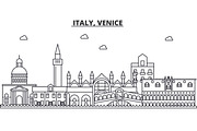 Italy, Venice architecture line skyline illustration. Linear vector cityscape with famous landmarks, city sights, design icons. Landscape wtih editable strokes