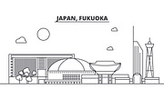 Japan, Fukuoka architecture line skyline illustration. Linear vector cityscape with famous landmarks, city sights, design icons. Landscape wtih editable strokes