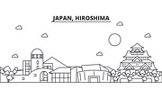 Japan, Hiroshima architecture line skyline illustration. Linear vector cityscape with famous landmarks, city sights, design icons. Landscape wtih editable strokes