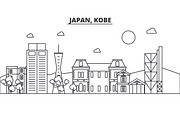 Japan, Kobe architecture line skyline illustration. Linear vector cityscape with famous landmarks, city sights, design icons. Landscape wtih editable strokes