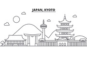 Japan, Kyoto architecture line skyline illustration. Linear vector cityscape with famous landmarks, city sights, design icons. Landscape wtih editable strokes